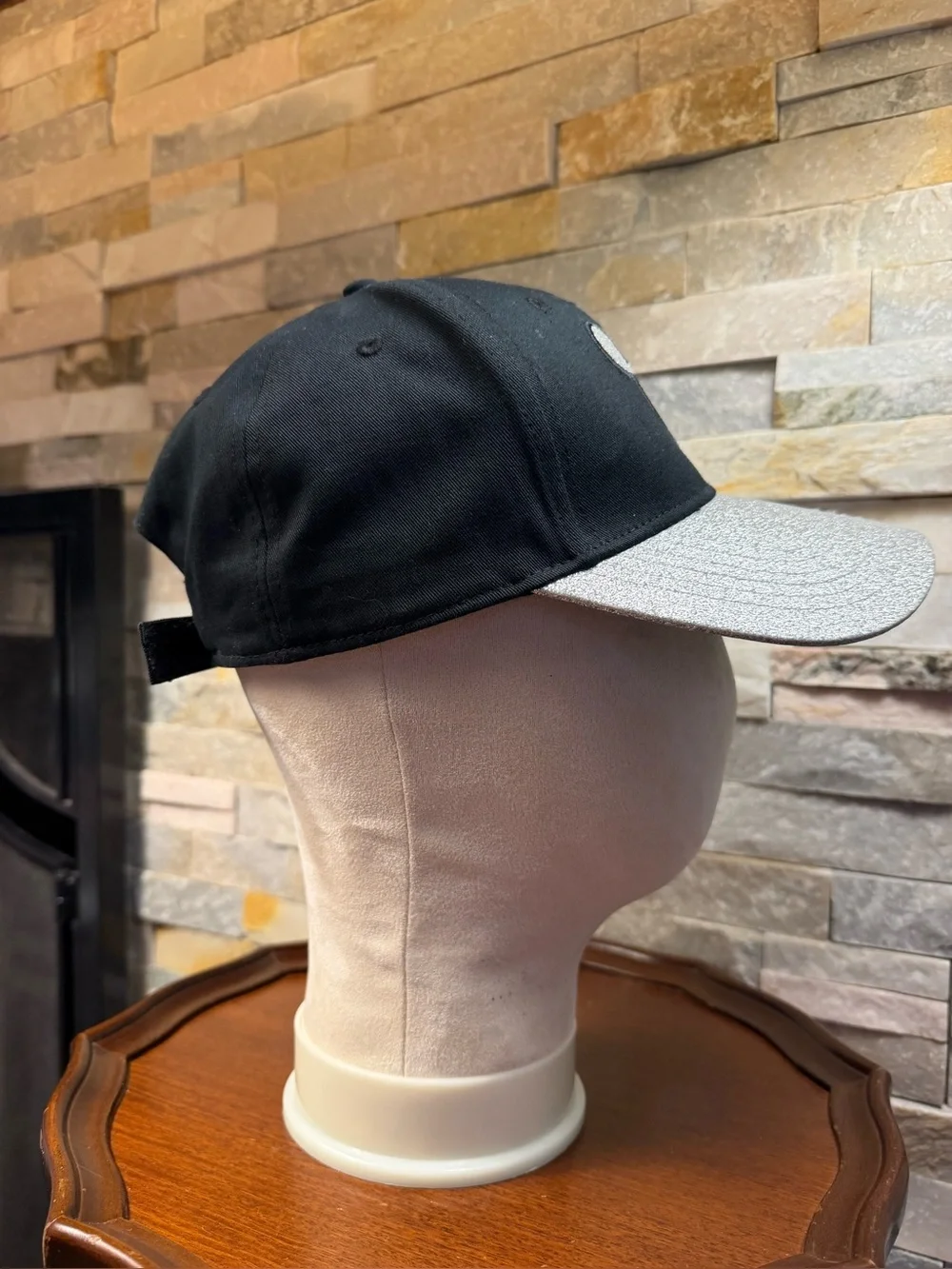 Disney OS Black Baseball Sparkly Silver Glitter Brim Mickey Mouse Silhouette Cap